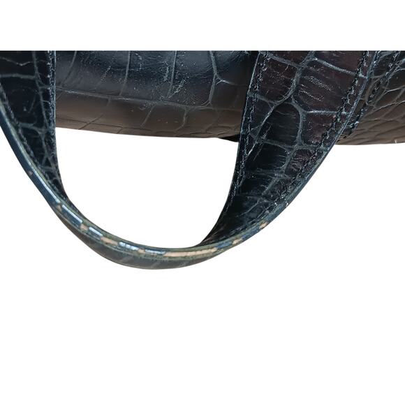 Etro Satchel Bag Black Embossed Leather Top Handle Doctor Frame Handbag Italy - Picture 15 of 15